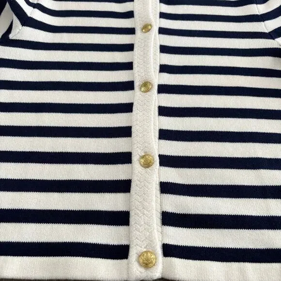 NWT J. Crew Factory Striped Cotton Cardigan Sweater Ivory Navy Stripe - Size: XL - Picture 9 of 10